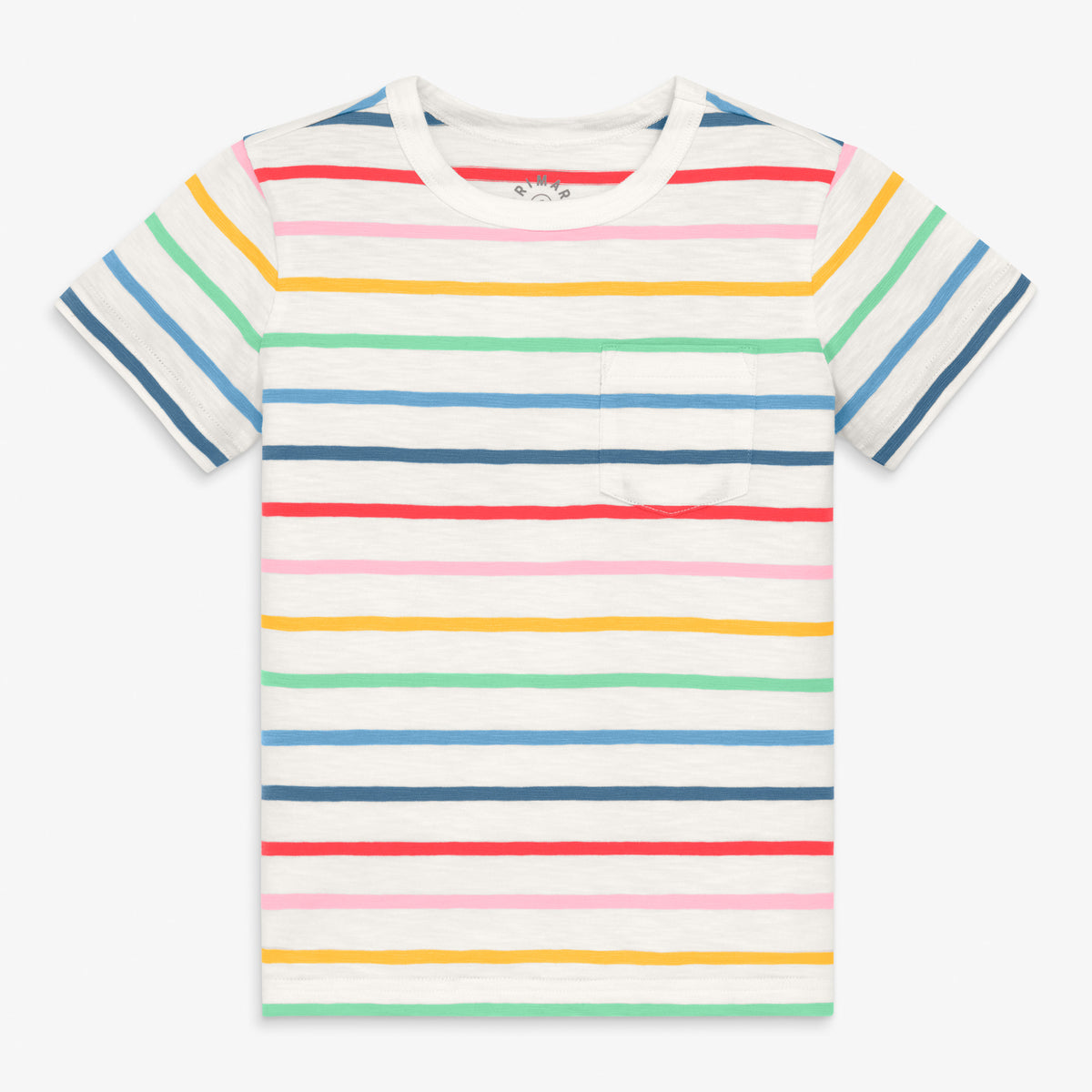 Clearance kids slub pocket tee in rainbow stripe in ivory-rainbow-sunrise-stripe