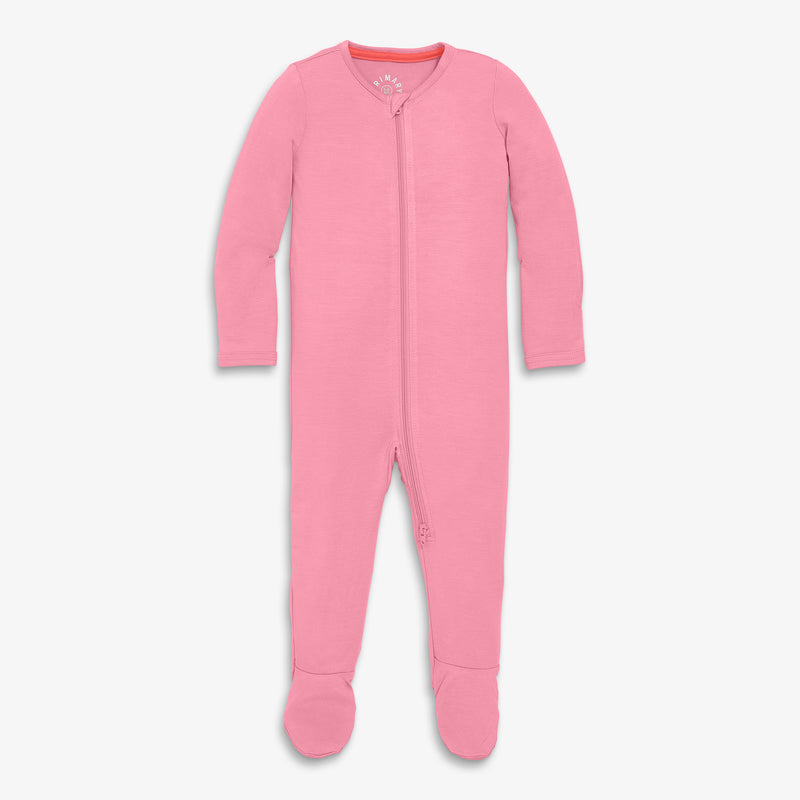 Baby stretch modal zip footie in solids in cotton-candy