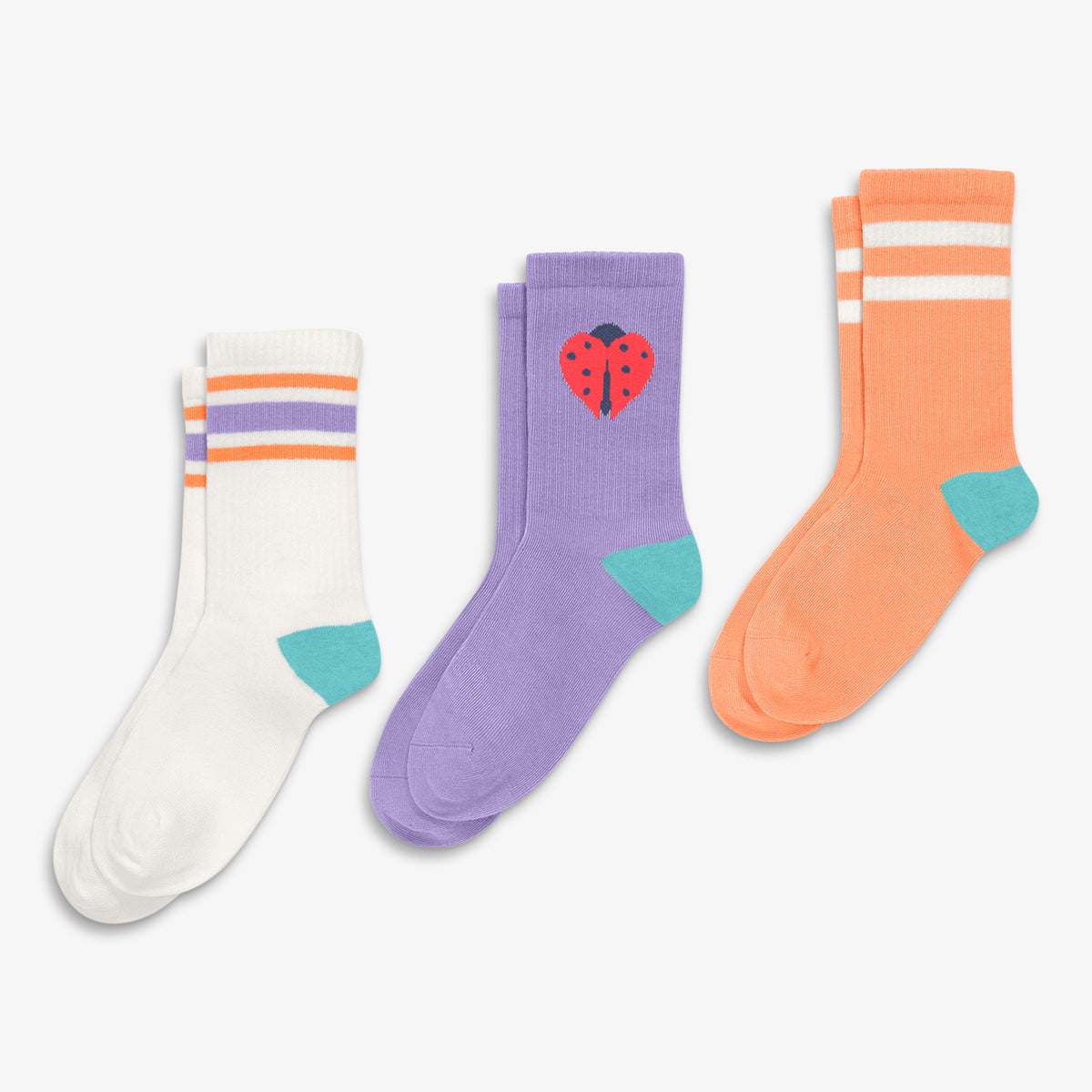 Clearance kids athletic sock 3-pack in ladybug mix in iris-ladybug-mix