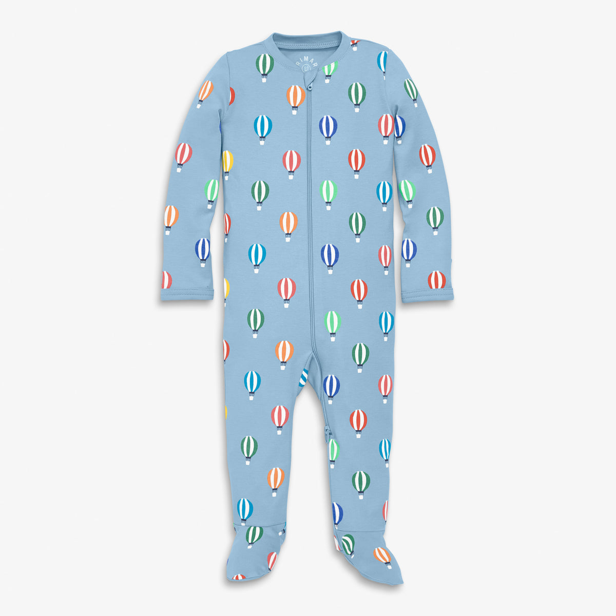 Clearance baby organic zip footie in hot air balloons in stream-rainbow-hot-air-balloons