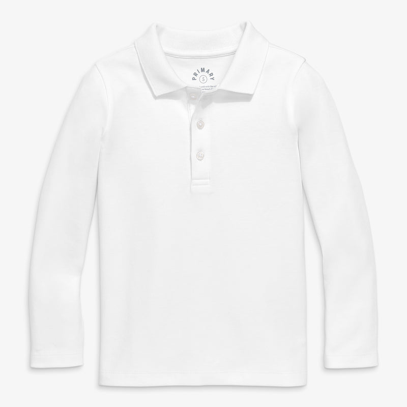 Kids slim long sleeve interlock polo in white
