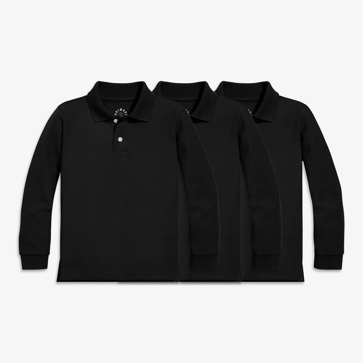 Kids long sleeve pique polo 3-pack in black