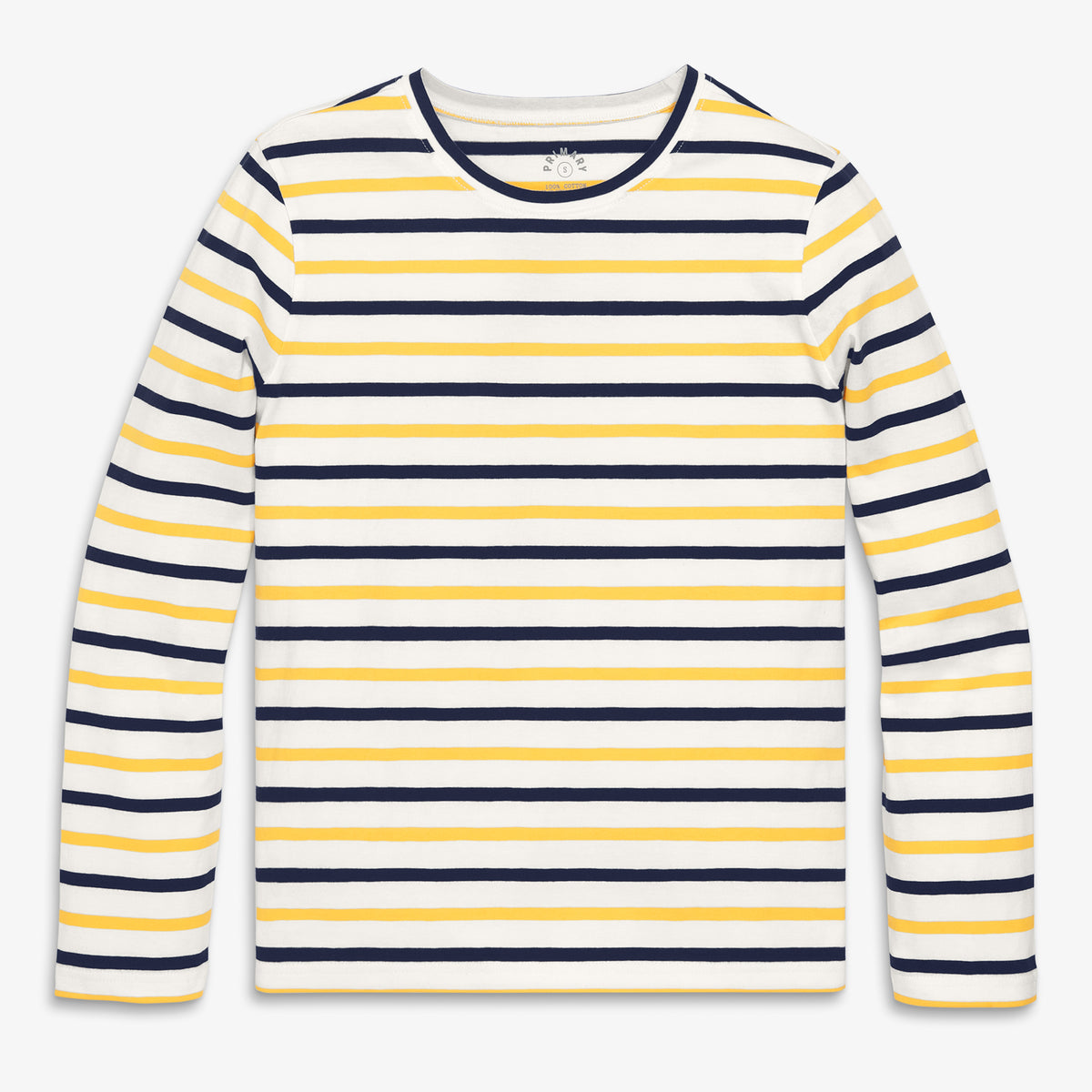 Women's fit long sleeve everyday stripe tee in ivory-sunflower-navy-stripe