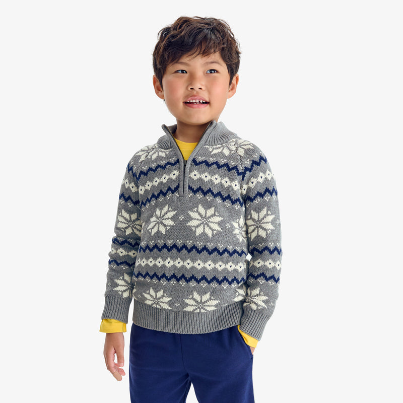Kids quarter-zip sweater in snowflake fair isle