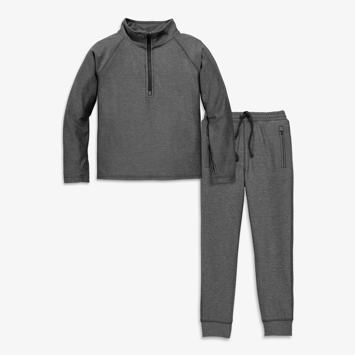 Kids FlexKnit pullover & jogger in charcoal