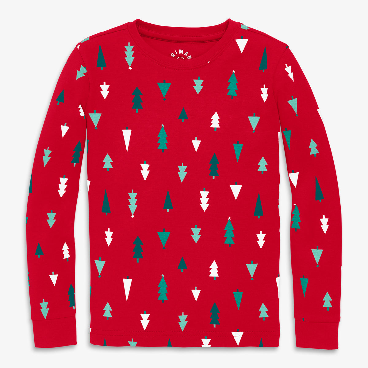Clearance kids organic long sleeve pj top in twinkly trees in cherry-multi-trees