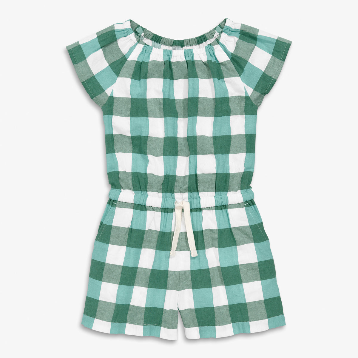 Clearance kids drawstring romper in gingham