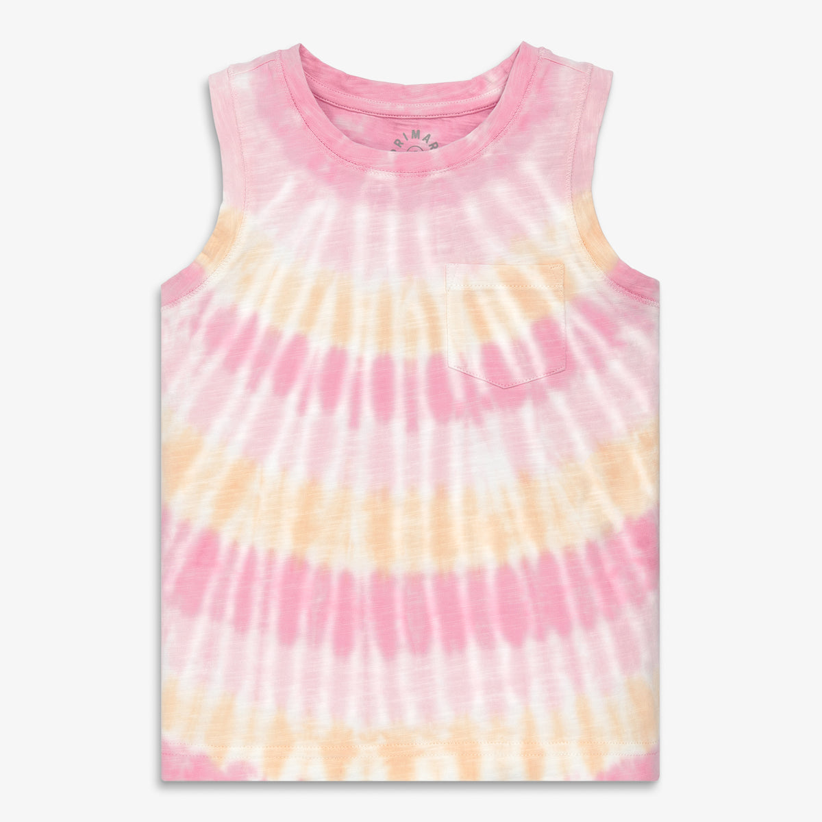 Kids pocket tank in tie-dye in warm-sunburst-tie-due