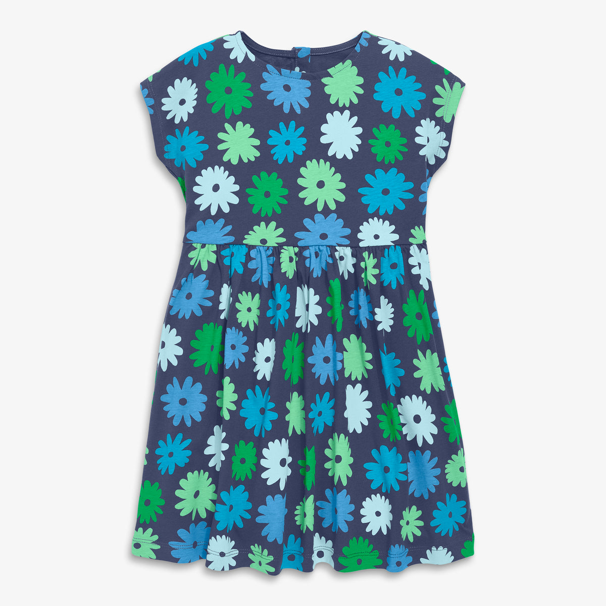 Clearance kids backyard dress in full blooms in sunwashed-navy-green-multi-blooms
