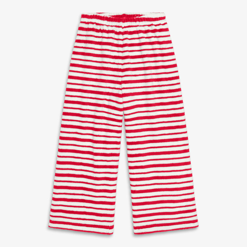 Kids plush fleece PJ pant in candy stripe in cherry-ivory-stripe
