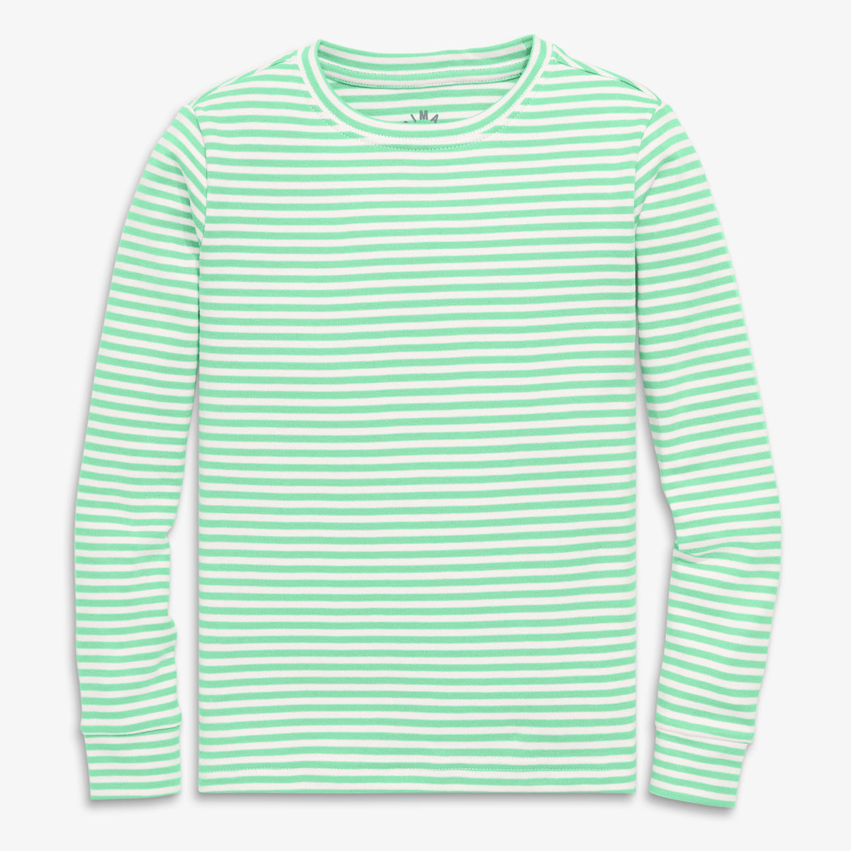 Clearance kids organic long sleeve PJ top in stripe in clover-ivory-mini-stripe