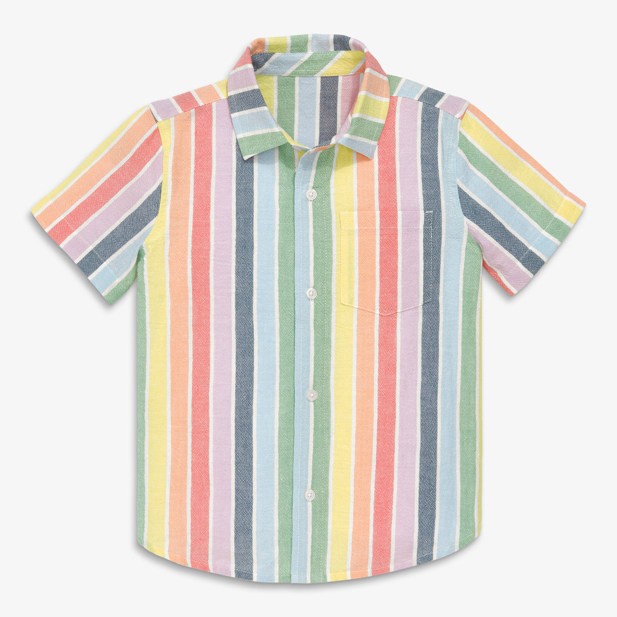 Kids cotton gauze button down in rainbow stripe in rainbow-sunrise-stripe