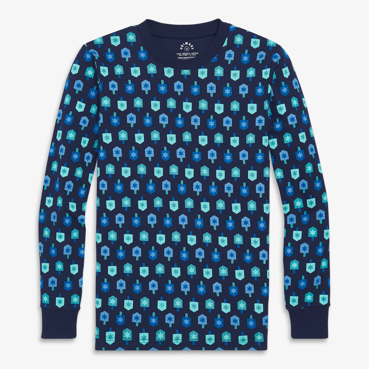 Clearance unisex fit organic pj top in spinning dreidels in navy-spinning-dreidel