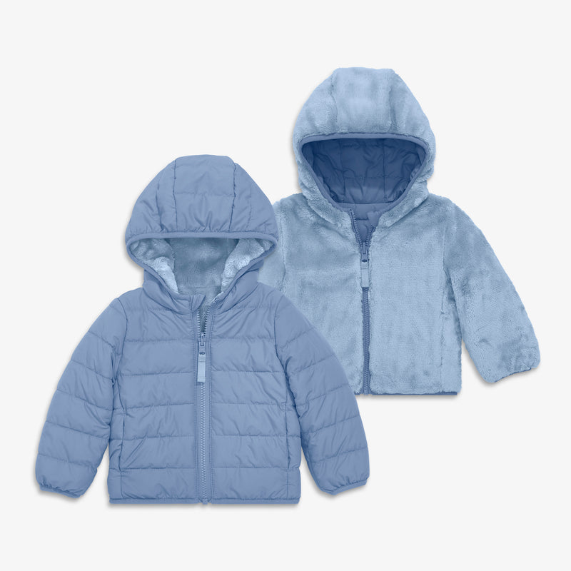 Baby reversible fleece puffer jacket in solids