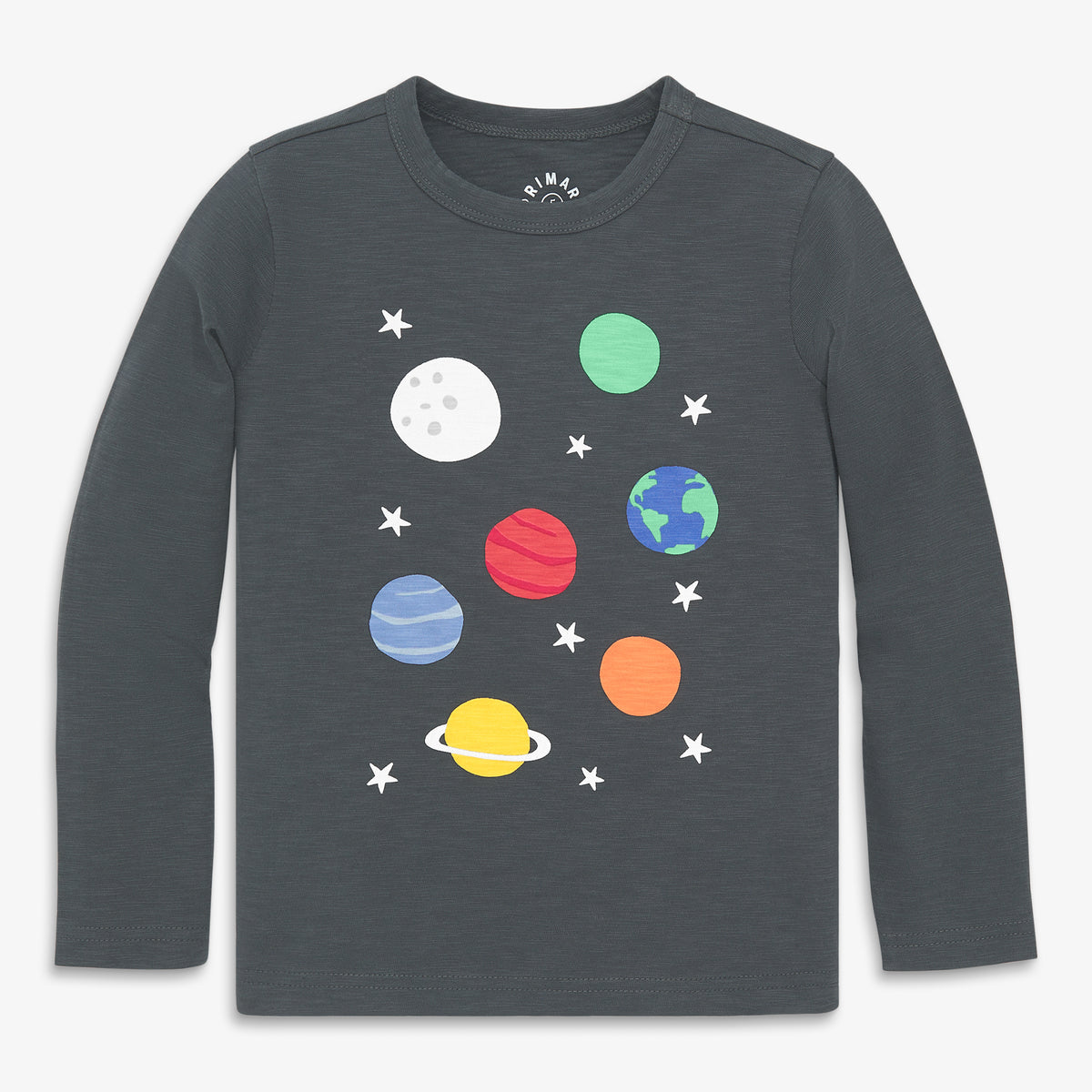 Kids long sleeve rainbow galaxy tee in asphalt-planet
