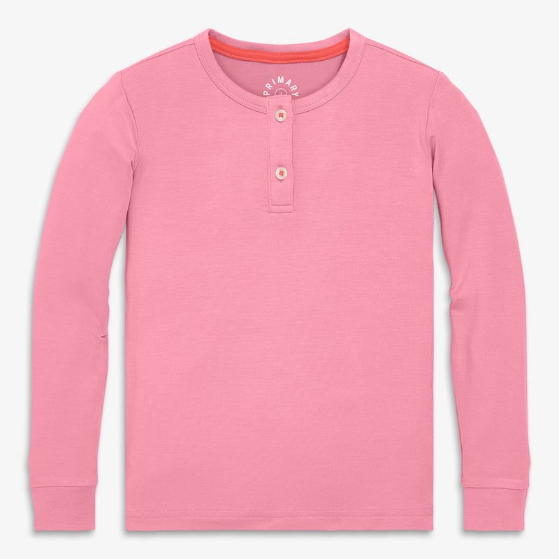 Kids stretch modal long sleeve henley PJ top in cotton-candy