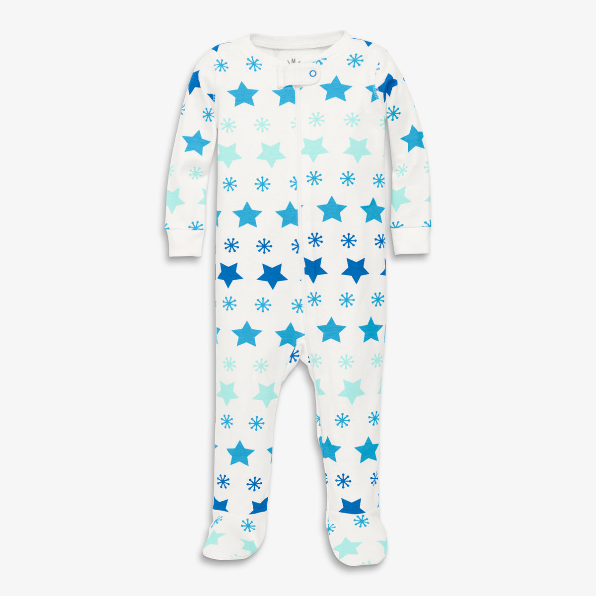 Clearance baby organic zip footie in snowy stars in ivory-snowflake-stars
