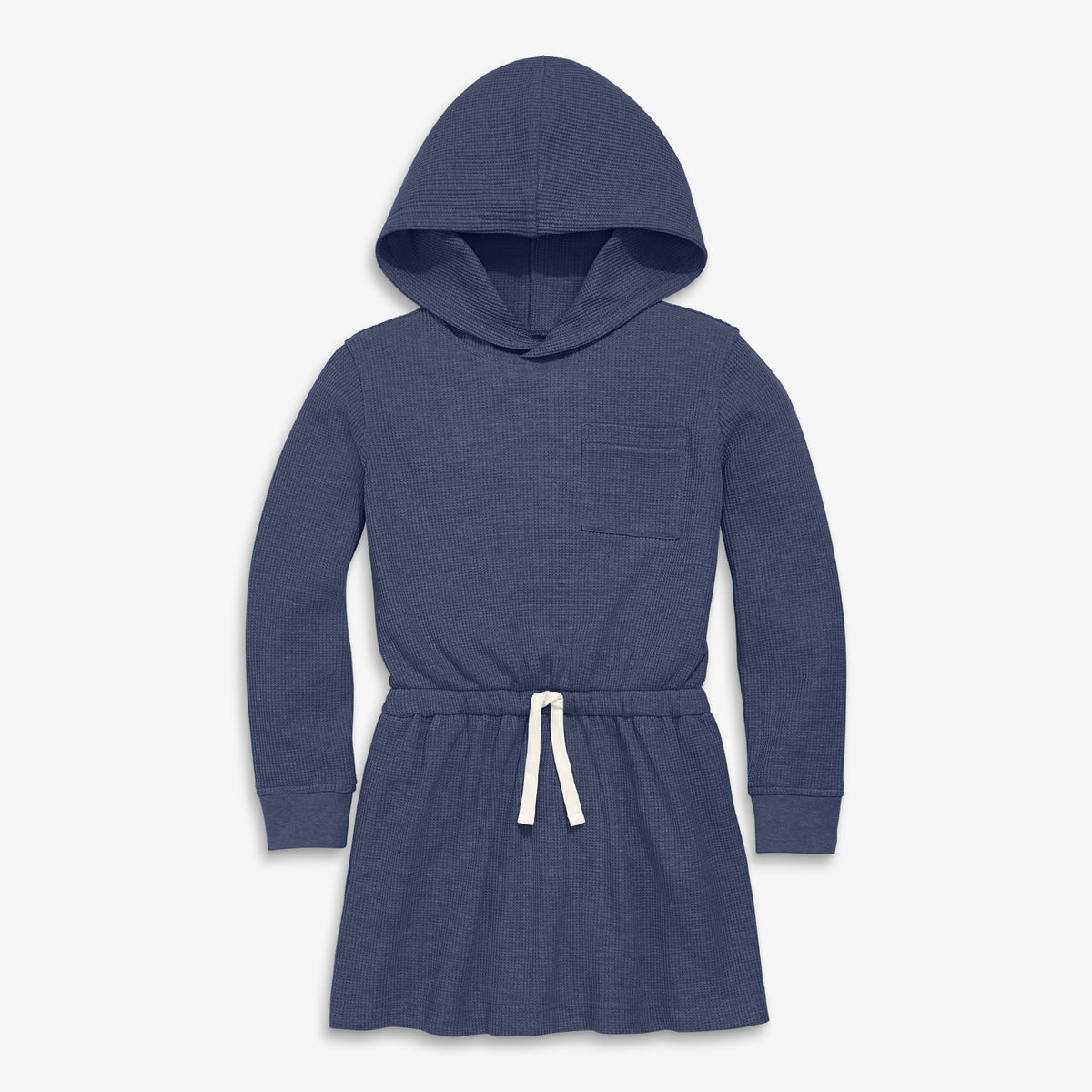 Clearance kids heathered waffle hoodie drawstring dress in heather-navy